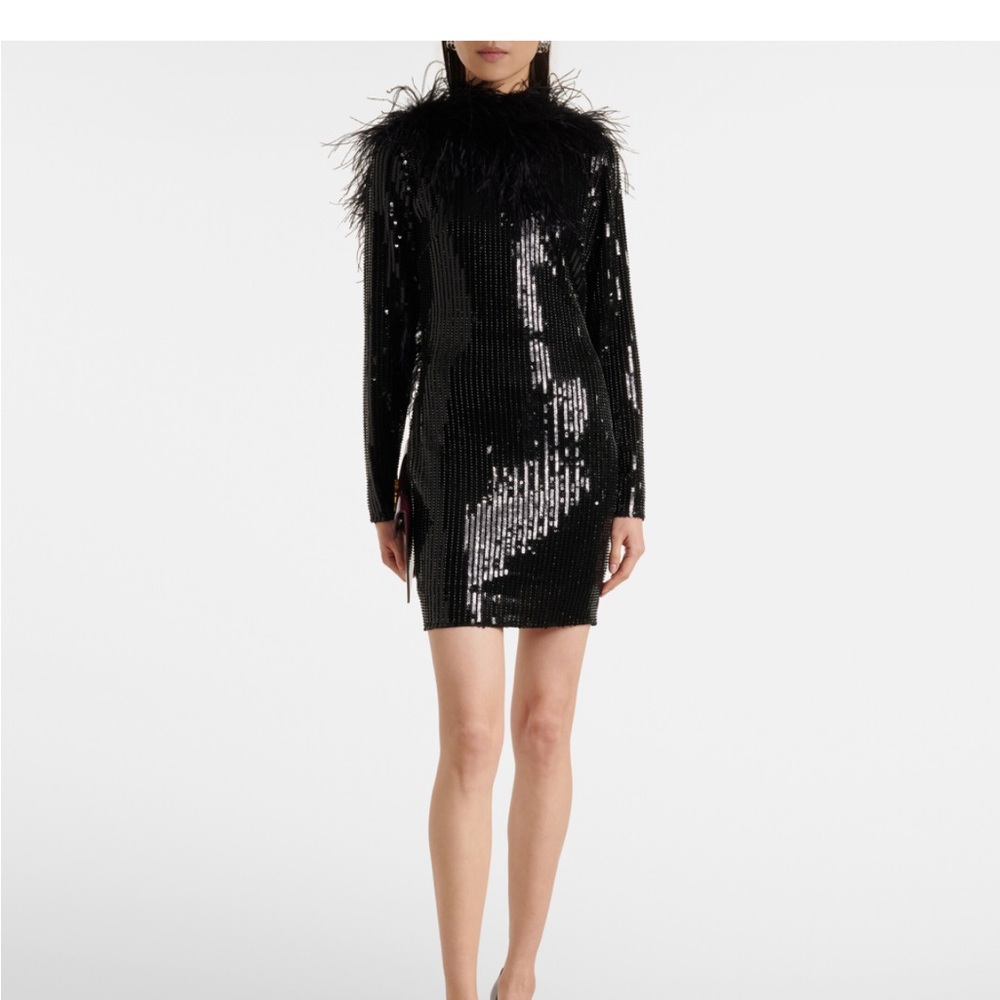 Elegant Black Feathered Mini Dress